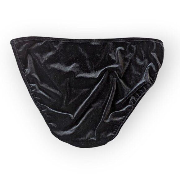 Vintage 90s Y2K Black Velvet Bra and Pantie Lingerie Set String Bikini - Picture 6 of 13